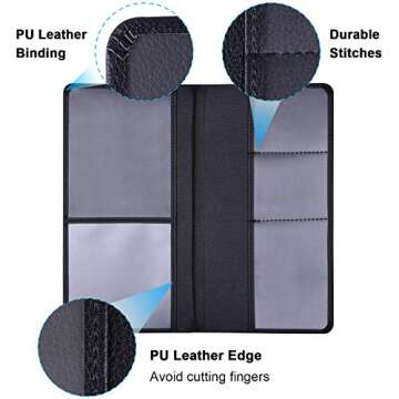 Wisdompro Car Registration and Insurance Documents Holder - Premium PU Leather Vehicle Glove Box Paperwork Wallet Case Organizer for ID, Driver's License, Key Contact Information Cards (Black)