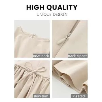 IQSQSQ Womens Summer Sleeveless Pleated Dress Girdling A Line Solid Color Pullover Round Neck Bow Zipper Back Mini Dress(White-S)