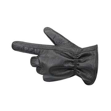 OLSON DEEPAK Men's Full-Grain Waterproof Leather Driver Work Gloves,Black Cowhide Leather Shooting G...