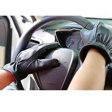 OLSON DEEPAK Men's Full-Grain Waterproof Leather Driver Work Gloves,Black Cowhide Leather Shooting Gloves for industrial production/Riding/Driving/Gardening/Farm Hunting Gloves,Medium