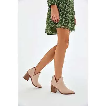 Kathemoi Womens Ankle Boots Slip on Cutout Pointed Toe Leopard Chunky Stacked Mid Heel Booties