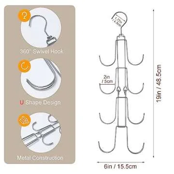 Baoswi 1 Pack Purse Organizer for Closet, 4-Tier Hanging Bag Holder, Silver Metal Closet Organizatio...