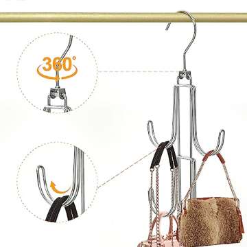 Baoswi 1 Pack Purse Organizer for Closet, 4-Tier Hanging Bag Holder, Silver Metal Closet Organization Purse Hanger Backpack Rack Space Saving Hanger