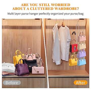 Baoswi 1 Pack Purse Organizer for Closet, 4-Tier Hanging Bag Holder, Silver Metal Closet Organization Purse Hanger Backpack Rack Space Saving Hanger