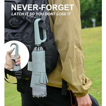 QWB TUMAAOTU Inverted Umbrella with Carabiner Handle, Wind Proof Umbrellas For Rain, 46 Inch Portable Reverse Folding Umbrella, Car Umbrella for Women Men, 10 Ribs (dark green)