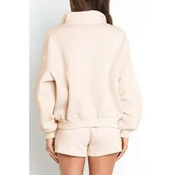 Trendy Queen Women's Oversized 2 Piece Lounge Sets Fall Outfits 2023 Half Zip Pullover Cozy Casual Pajamas Short Sweatsuit Sets Apricot