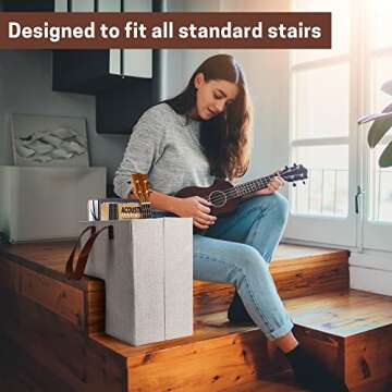 SAM AND MABEL Stair Baskets for Carpeted and Wooden Stairs – 16" L x 10" W x 16" H Staircase Baske...