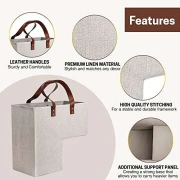 SAM AND MABEL Stair Baskets for Carpeted and Wooden Stairs – 16" L x 10" W x 16" H Staircase Basket with Handles, Collapsible Stairstep Storage Organizer for Home and Office Decor (Natural Beige)