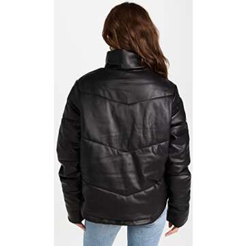 Splendid Women's Vegan Leather Long Sleeve Puffer Jacket, Black, Small