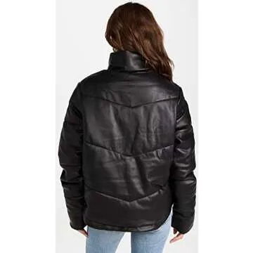 Splendid Women's Vegan Leather Long Sleeve Puffer Jacket, Black, Small
