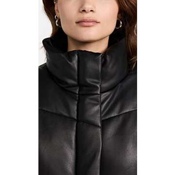 Splendid Women's Vegan Leather Long Sleeve Puffer Jacket, Black, Small