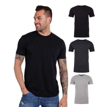 INTO THE AM Men's 3-Pack Fitted Crew Neck Tees - Classic Short Sleeve T-Shirts (Black/Charcoal/Grey)
