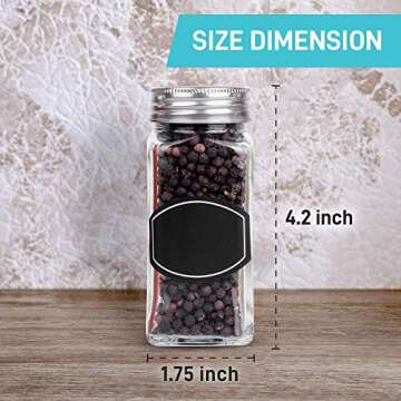Spice Jars - Spice Containers - Spice Jar - 14 Square Glass Spice Bottles (4 oz) with 60 Chalkboard Labels, Chalk Marker, Stainless Steel Lid, Shaker Insert Tops, Funnel - Complete Organizer Set
