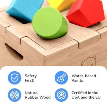 Bimi Boo Wooden Shape Sorter Toy for Babies - Premium Shape Sorter with Noise-Reducing Silicone Pad - Classic Montessori Toy for Toddlers (8 Various Blocks, 1 Box, 1 Silicone Pad)