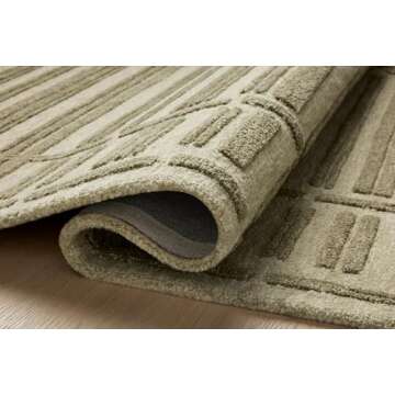 Loloi Chris Loves Julia Bradley Collection, Sage & Olive, 7'-9" x 9'-9" Area Rug – Classic Striped Area Rugs for Living Room, Bedroom, Entryway & Hallway, High Traffic Area Home Decor Rug