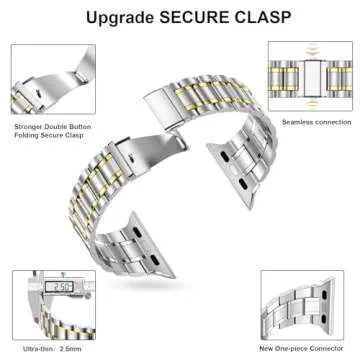 MioHHR Solid Stainless Steel Band Compatible with Apple Watch 38mm 40mm, Metal Strap with Soft TPU Case for iWatch Series 6 5 4 3 2 1 SE Women and Men (Silver/Gold, 38/40 mm)