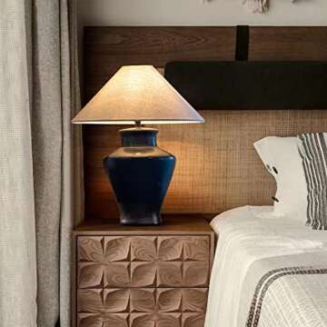 PURESILKS Modern LED Table lamp, Black Ceramic lamp Body and lamp Shades for Table, Lamps, 21.25" Including The Bedside lamp of The Bulb, Table lamp for Bedroom, Living Room, Study Room