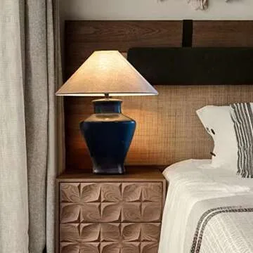 PURESILKS Modern LED Table lamp, Black Ceramic lamp Body and lamp Shades for Table, Lamps, 21.25" Including The Bedside lamp of The Bulb, Table lamp for Bedroom, Living Room, Study Room