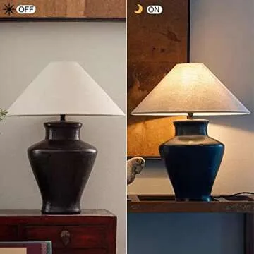 PURESILKS Modern LED Table lamp, Black Ceramic lamp Body and lamp Shades for Table, Lamps, 21.25" Including The Bedside lamp of The Bulb, Table lamp for Bedroom, Living Room, Study Room