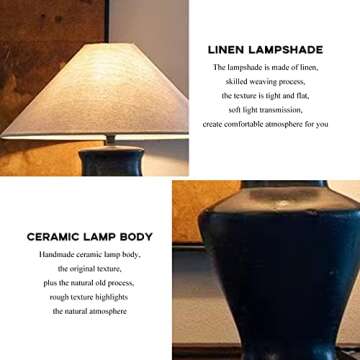 PURESILKS Modern LED Table lamp, Black Ceramic lamp Body and lamp Shades for Table, Lamps, 21.25" Including The Bedside lamp of The Bulb, Table lamp for Bedroom, Living Room, Study Room