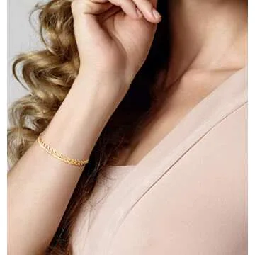 Miabella 18K Gold Over Sterling Silver Italian 5mm Solid Diamond-Cut Cuban Link Curb Chain Bracelet for Men Women, 925 Made in Italy (9 Inches)