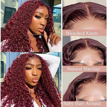 Larhali 99J Deep Wave 4X4 Lace Closure Wigs Human Hair Burgundy Red Lace Front Wig Pre Plucked Glueless Lace Wigs for Black Women Human Hair Brazilian Virgin Red Wig (20Inch, 99j deep wave wigs)