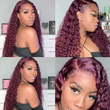 Larhali 99J Deep Wave 4X4 Lace Closure Wigs Human Hair Burgundy Red Lace Front Wig Pre Plucked Glueless Lace Wigs for Black Women Human Hair Brazilian Virgin Red Wig (20Inch, 99j deep wave wigs)