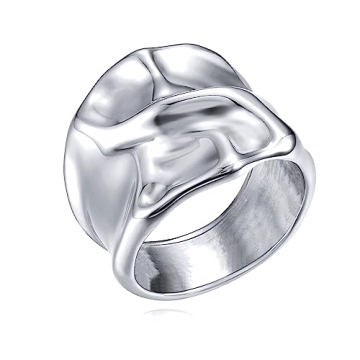 YADUDA Vintage Silver Chunky Rings for Women - 18K Gold Plated Statement Band