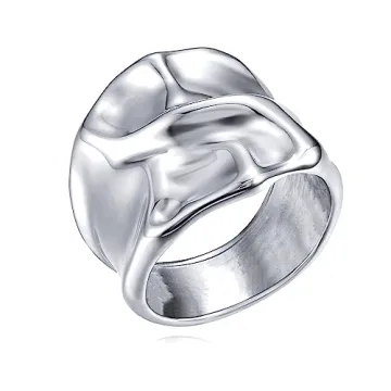 YADUDA Vintage Silver Chunky Rings for Women - 18K Gold Plated Statement Band