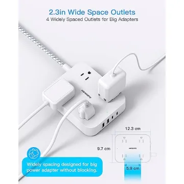 5ft Flat Plug Extension Cord with 4 USB Ports
