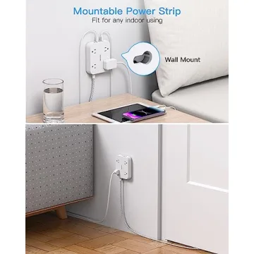 5ft Flat Plug Extension Cord with 4 USB Ports