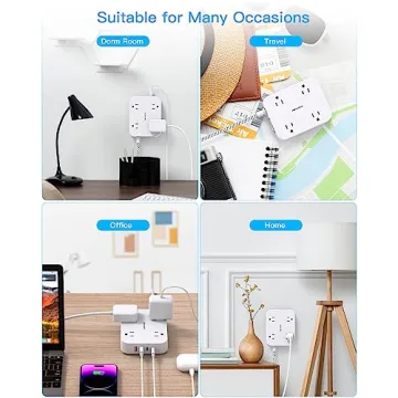 5ft Flat Plug Extension Cord with 4 USB Ports