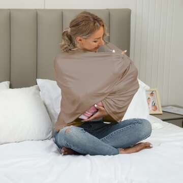 Breathable Car Seat Cover for Babies – Multi-Purpose Soft Rayon Nursing Cover for Breastfeeding, High Stretchy Infant Carseat Canopy, Stroller Cover (Smooth Rayon, Mocha Natural)