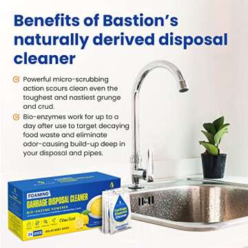 Garbage Disposal Cleaner and Deodorizer - 24-Count (1-Year Supply) Foaming Lemon Scented Kitchen Sink Freshener Pods & Drain Odor Eliminator Disposer Care by Bastion