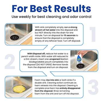 Garbage Disposal Cleaner and Deodorizer - 24-Count (1-Year Supply) Foaming Lemon Scented Kitchen Sink Freshener Pods & Drain Odor Eliminator Disposer Care by Bastion