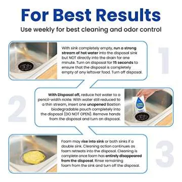 Garbage Disposal Cleaner and Deodorizer - 24-Count (1-Year Supply) Foaming Lemon Scented Kitchen Sink Freshener Pods & Drain Odor Eliminator Disposer Care by Bastion