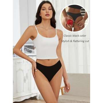 Bolivelan Women's Mid-Rise Seamless Thongs - Six Pack Comfy G-Strings Panties (Black, US5)