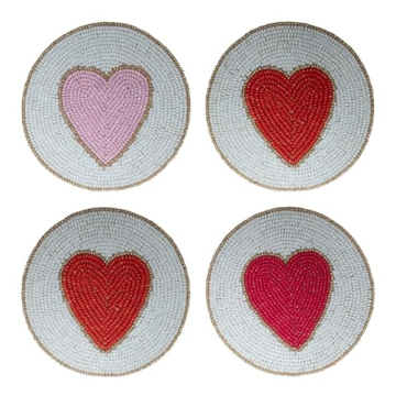 Folkulture Beaded Coasters for Drinks Set of 4 | Cute Valentine's Day Coasters