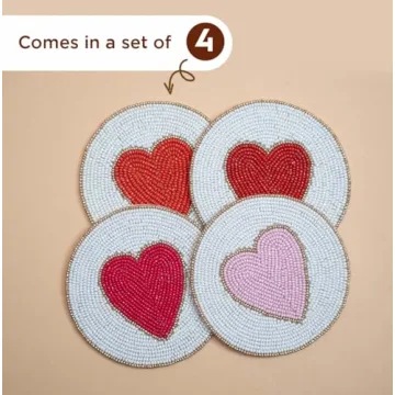 Folkulture Beaded Coasters Set of 4 for Valentine's Gifts