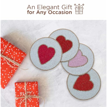 Folkulture Beaded Coasters Set of 4 for Valentine's Gifts