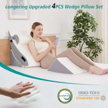 Longering 4PCS Orthopedic Bed Wedge Pillow Set for Pain Relief and Comfort - Ideal for Surgery, Acid...