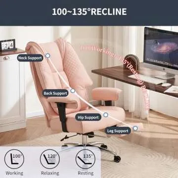 EXCEBET Big and Tall Office Chair 400lbs Wide Seat, Leather High Back Executive Office Chair with Foot Rest, Ergonomic Office Chair Lumbar Support for Lower Back Pain Relief (Light Pink)
