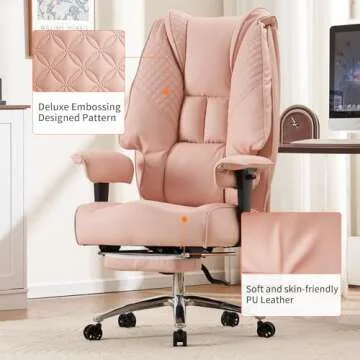 EXCEBET Big and Tall Office Chair 400lbs Wide Seat, Leather High Back Executive Office Chair with Foot Rest, Ergonomic Office Chair Lumbar Support for Lower Back Pain Relief (Light Pink)