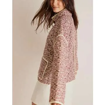 VAOYIU Women's Floral Puffer Jacket Cropped Vintage Printed Cardigan Lightweight Open Front Padded Quilted Coats(P-Red-S)