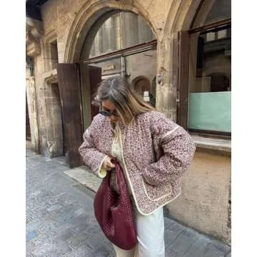 VAOYIU Women's Floral Puffer Jacket Cropped Vintage Printed Cardigan Lightweight Open Front Padded Quilted Coats(P-Red-S)