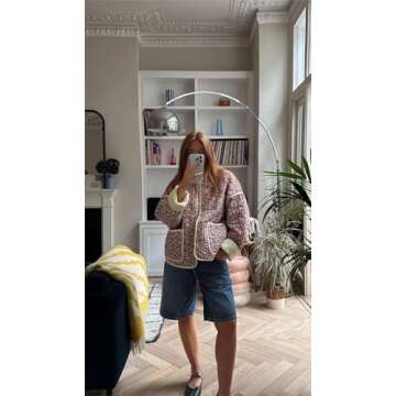 VAOYIU Women's Floral Puffer Jacket Cropped Vintage Printed Cardigan Lightweight Open Front Padded Quilted Coats(P-Red-S)