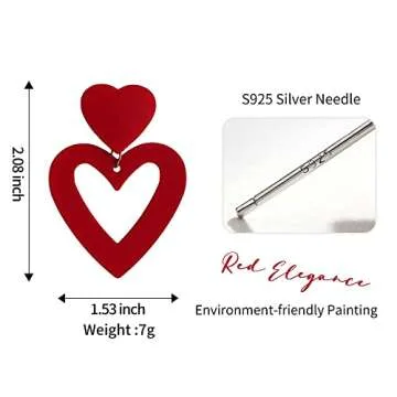 PopTopping Heart Drop Earrings Stylish Dark Red Jewelry