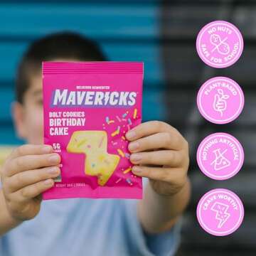 Mavericks Birthday Cake Bolt Vegan Cookies for Kids - 16 Pouches