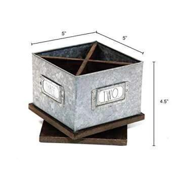 Rae Dunn Rotating Decorative Pencil Cup – Galvanized Steel Desktop Stationary Spinner Holder - 4 C...