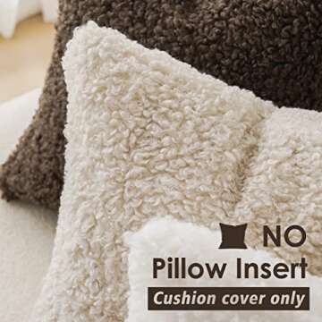 Foindtower 2 Pieces Faux Fur Throw Pillow Cover Decorative Sherpa Pillow Fuzzy Accent Pillowcases Soft Sheepskin Fleece Cushion Case for Bed Couch Living Room 18x18 Inch Neutral Cream
